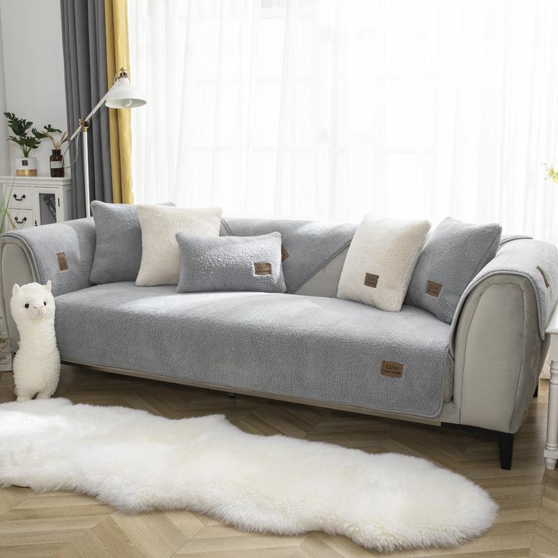 Зимняя подушка для дивана из овчины, утолщенная флисовая подушка, нескользящий кожаный чехол для дивана, высококачественный скандинавский простой зимний чехол