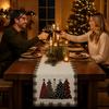 Winter Tablecloth Christmas Table Runner, Xmas Tree Ball Reindeer Print Seasonal Runner Tablecloth, Holiday Party Dining Decoration Decorations