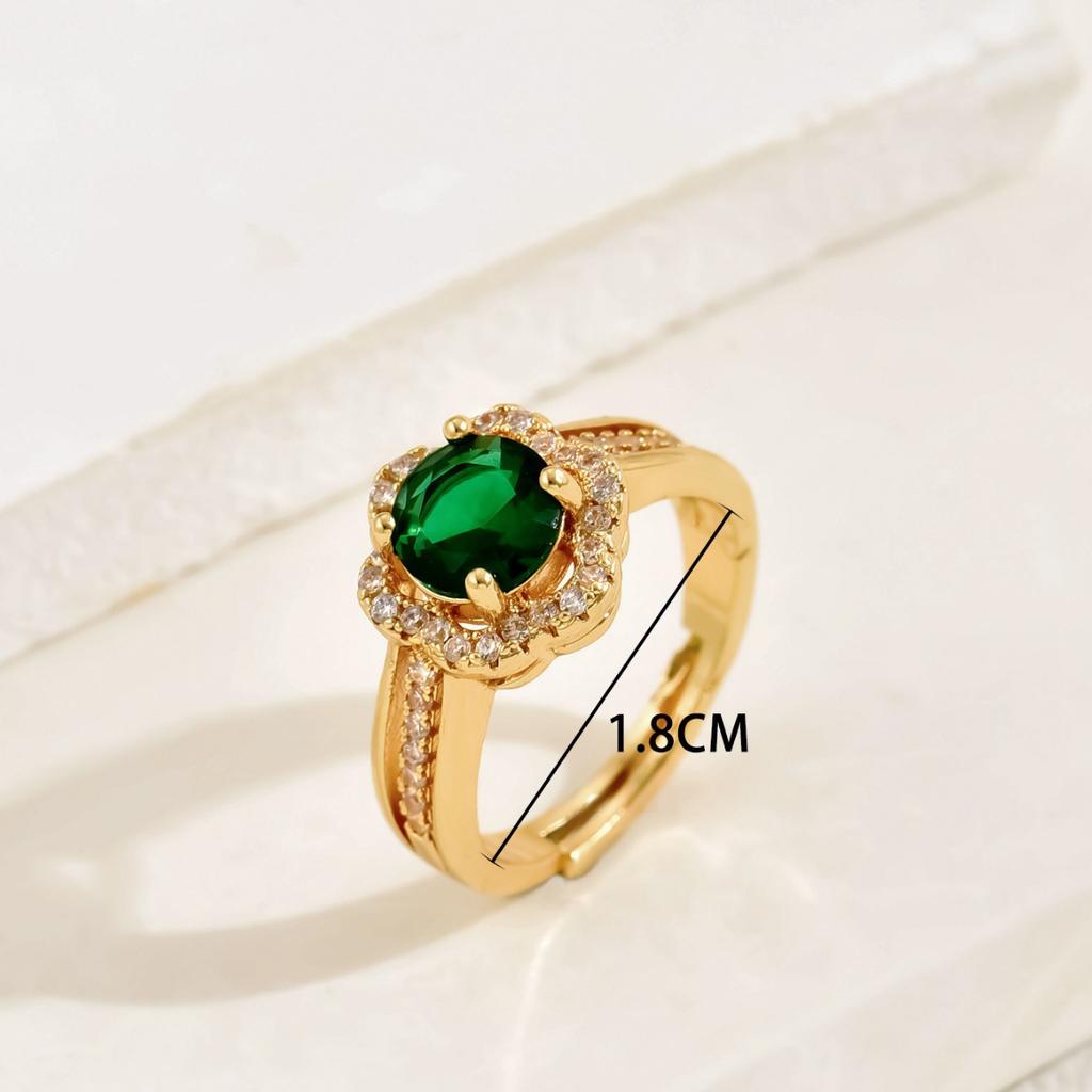 Ins Japanese and Korean Niche Versatile Plain Ring Ring Women's Inlaid Emerald Zircon Ring Simple Fashion Index Finger Ring