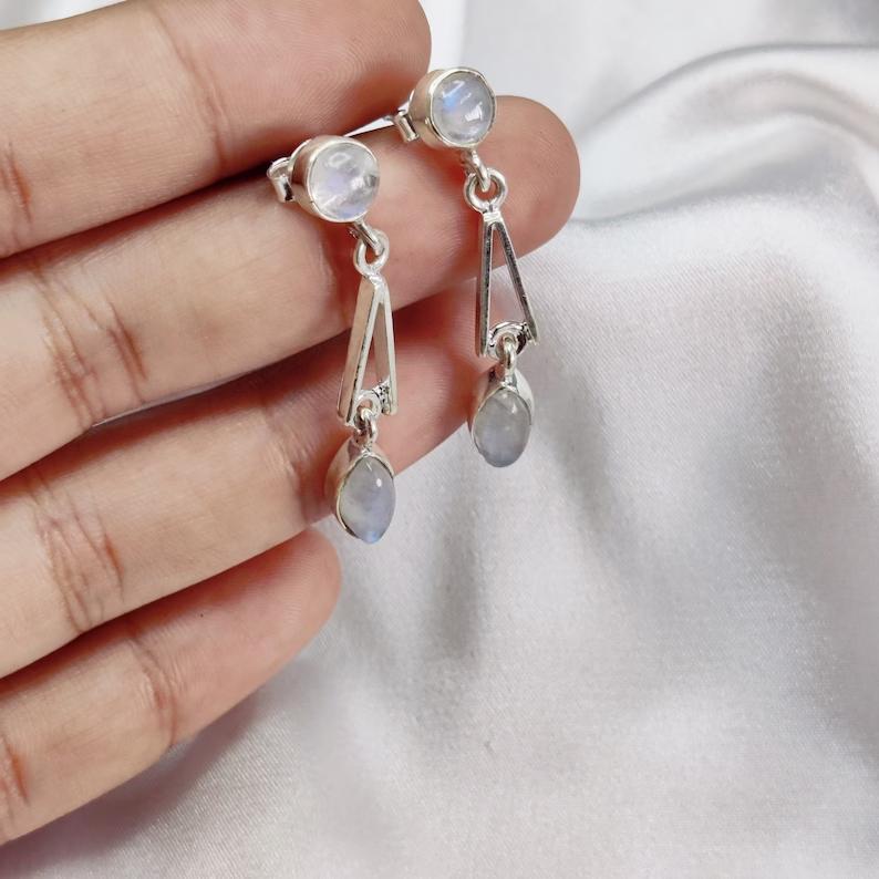 Moonstone Earring 925 Sterling Silver Dangle Earring Natural Gemstone Earrings