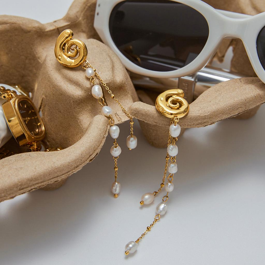 Youthway Freshwater Pearls Tassel Long Hanging Drop Earrings Stainless Steel Ears Jewelry Summer Ocean Style Dangle Earrings