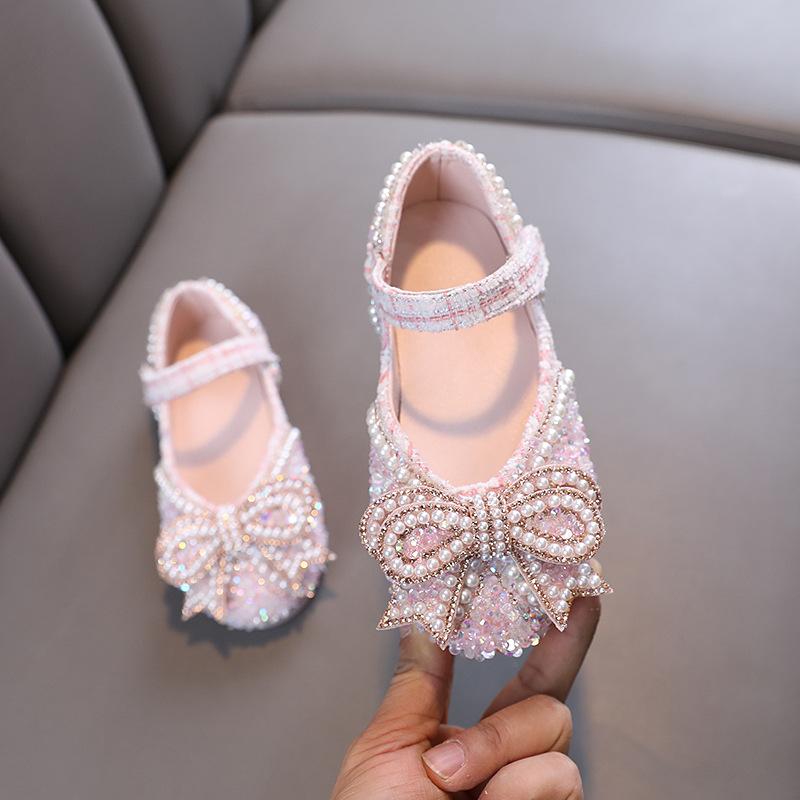 Kids Girls Sandals Fashion Sequins Rhinestone Bow Girls Princess Baby Girl Shoes Children Flat Sandals Size 21-36