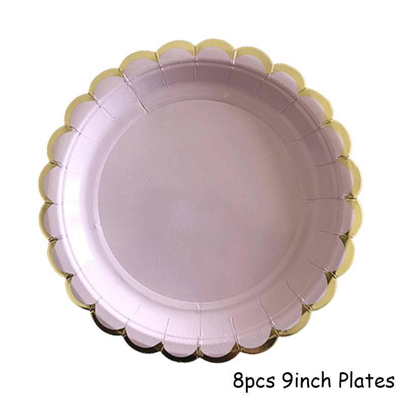 Золото Фиолетовый Вечеринка Одноразовые Столовые Наборы Бумажные Стаканчики Тарелки Товары Для Детского Праздника День Рождения Карнавал Свадебный Декор Детские Сувениры