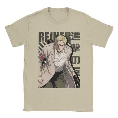 Мужские футболки Reiner Brauns AOT, аниме, одежда из чистого хлопка, повседневная футболка с короткими рукавами и круглым вырезом, футболка больших размеров