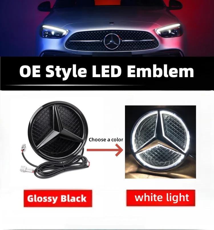 Автомобильная наклейка Горячая 2026 Новая Для Benz Звездный Эмблема на Переднюю Решетку для Автомобиля Белый, Синий и Светодиодная Подсветка Логотипа для Mercedes Benz W20