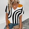 Women's V-neck T-Shirt Fashion Geometric Lines Pattern Print T-Shirt Women's Leisure Short Sleeve T-Shirt 2024 Summer T-Shirt