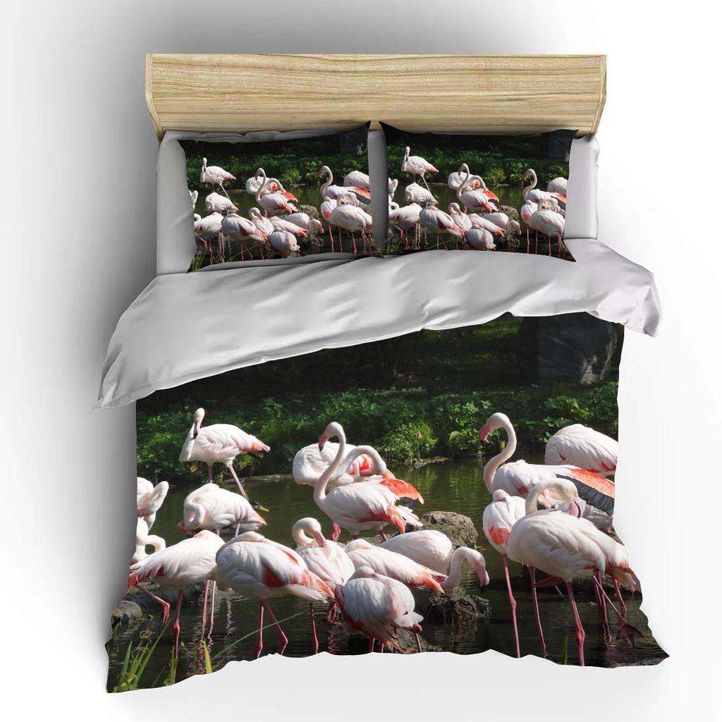 Мультяшный фламинго милый медведь каваи рождественский подарок двуспальный комплект постельного белья из микрофибры или полиэстера с пододеяльником
