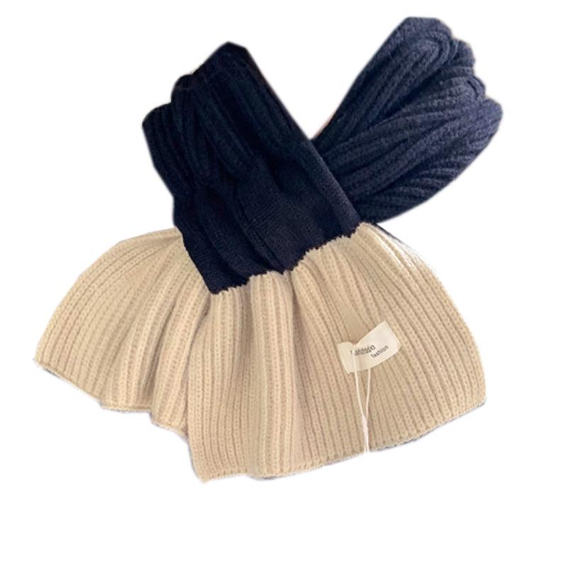 Маленький вязаный шарф в стиле колор-блок: Женский осенне-зимний шарф-снуд в корейском стиле, теплый и универсальный для студентов и пар, однотонный