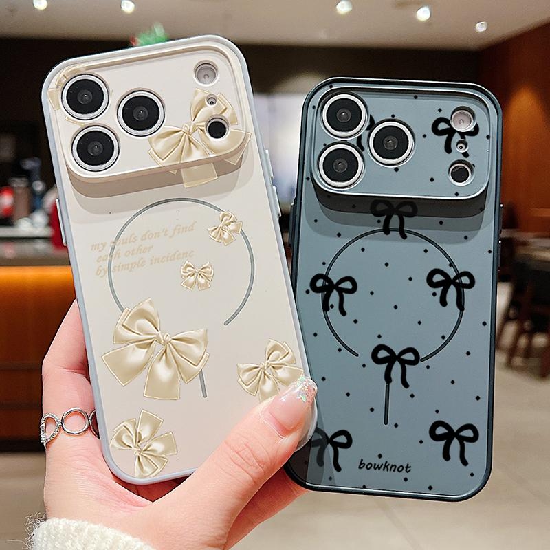 Чехол с узором из бабочек и бантов Для iPhone 17 Pro Max Чехол iPhone 16 15 14 13 Pro Max Магнитный Для Magsafe Гибридный Тонкий Матовый Чехол