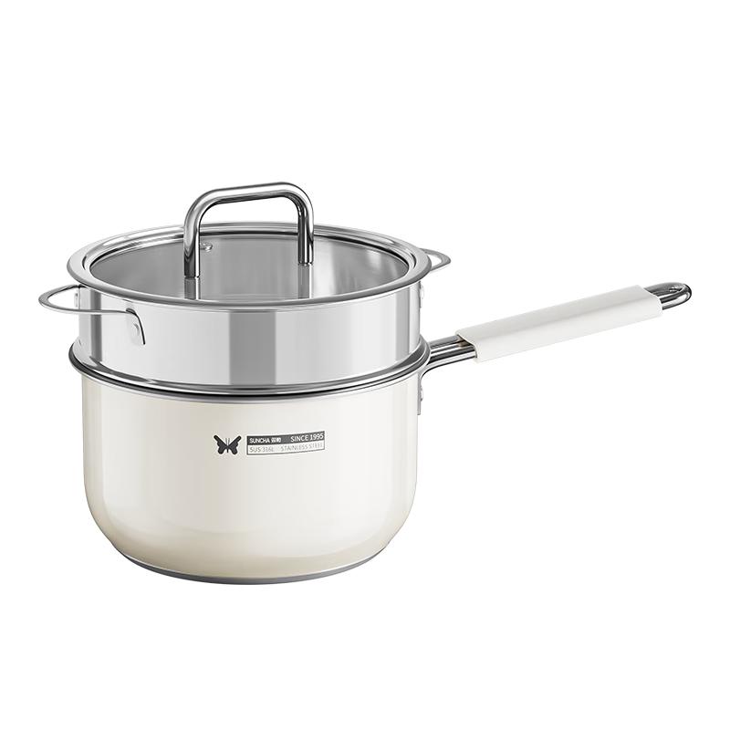 Suncha 316L Stainless Steel Ceramic Milk Pot with Steamer
