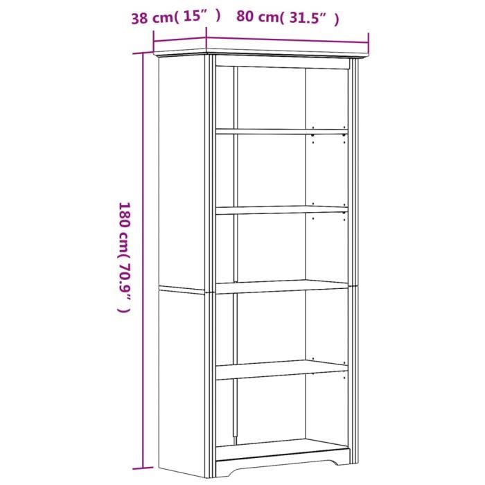 VidaXL BODO Bookcase Brown 80x38x180 Cm Solid Pine Wood 5 Shelves 355081