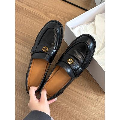 Версия из коровьей кожи~ натуральная кожа новые туфли-лодочки на толстой подошве с камелией женские ретро маленькие кожаные туфли одинарные туфли