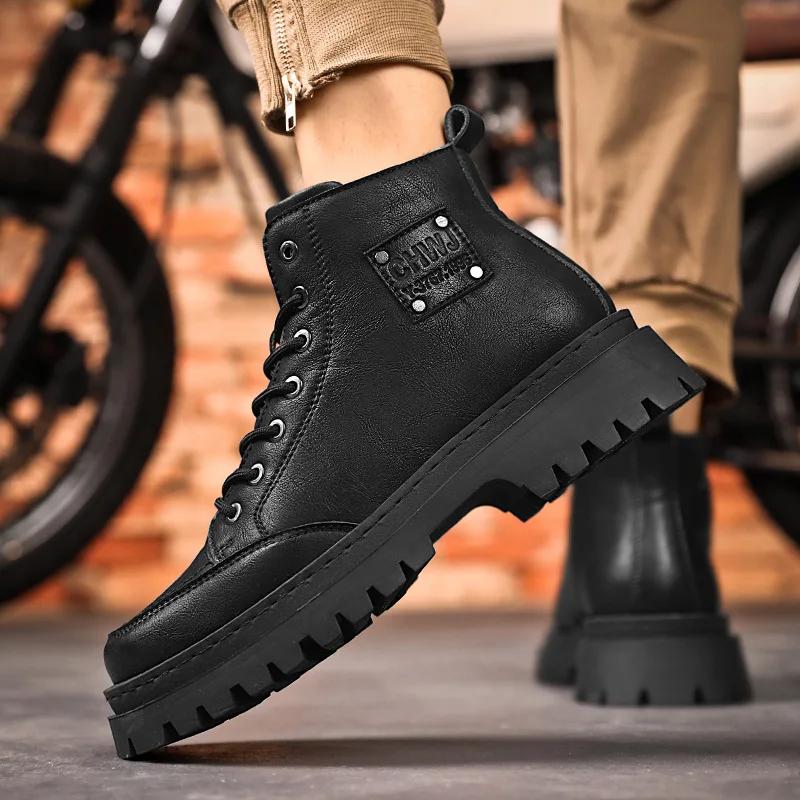 Мужские высококачественные походные ботинки, осенние ботинки из натуральной кожи в ретро-британском стиле, модные мужские мотоциклетные ботинки на платформе для активного отдыха