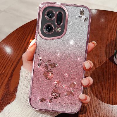 KADEM Чехол из ТПУ для телефона Oppo Find X5, Цветочный узор, Стразы, Градиентный цвет, Блестящая задняя крышка с глиттером