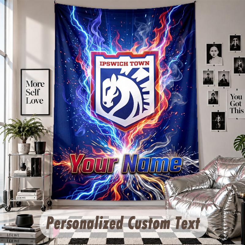 Wall Hanging Tapestry With Custom Name & Text, Ipswich Town Decorative Tapestry For Bedroom