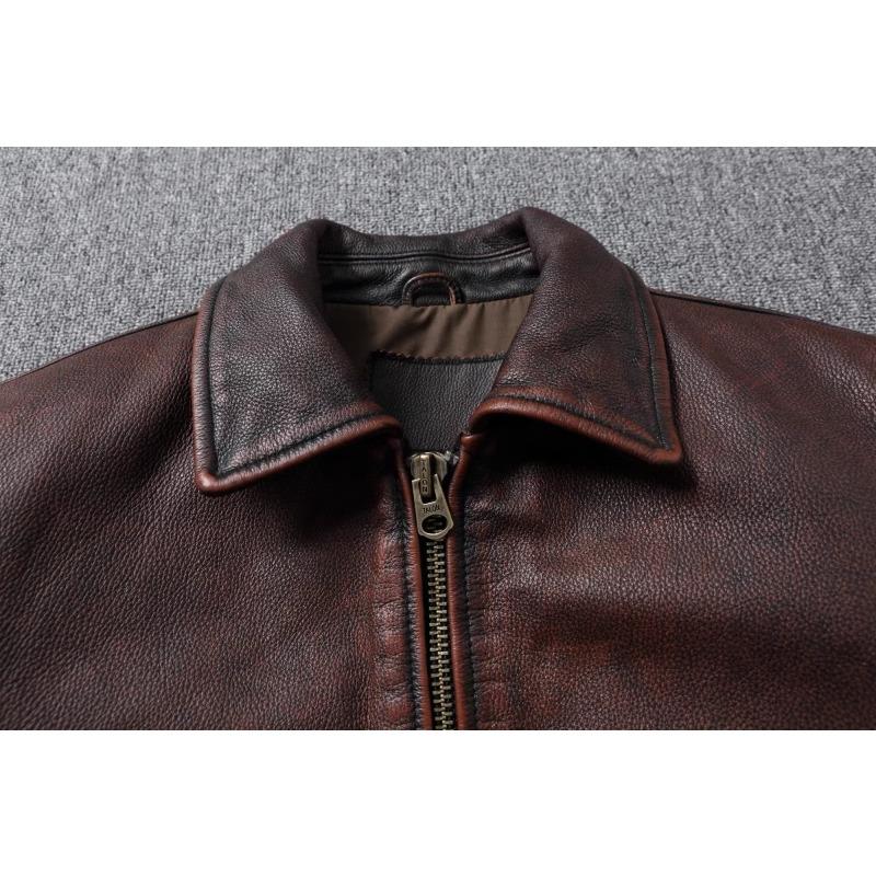 Китайский размер Vintage Red-Browm Flight A2 Мужская натуральная кожаная куртка Light Covered First Layer Cowhed Мужские куртки Осень и зима Пилот кожаная куртка