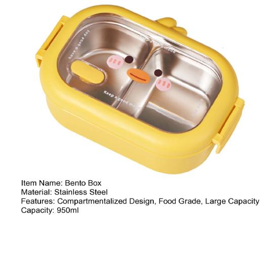 Ланч-бокс на 950 мл, сетчатый дизайн, герметичный, микроволновый, безопасный для сохранения тепла, маленькая желтая утка, нержавеющая сталь