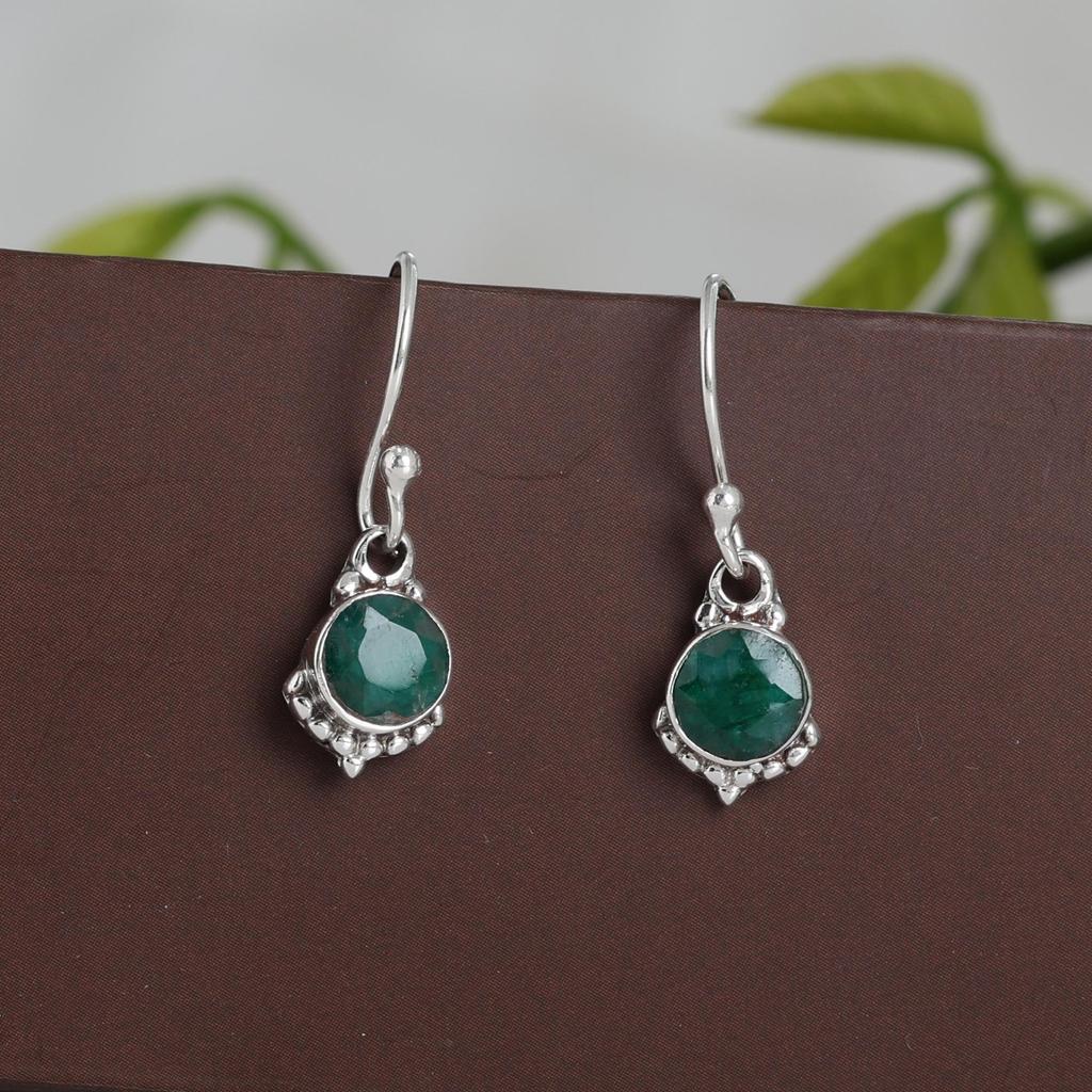 Серьга из стерлингового серебра 925 пробы с ограненным зеленым изумрудом, украшение ручной работы, подарок для нее, женское украшение