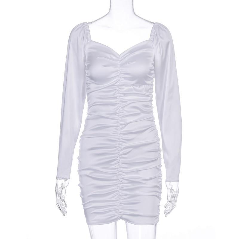 Атласное плиссированное сексуальное мини-платье с длинным рукавом и разрезом на шее, осень-зима, женское однотонное вечернее элегантное уличное платье