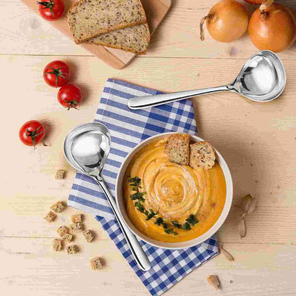 2 Pcs Korean Spoons Salad Stainless Steel Ladle Kitchen Scoops No-rust Soup Cooking Kitchenware