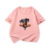 Kids Cotton T Shirt Adorable Doberman Dog Zipper Print Crew Neck Short Sleeve Tee Casual Boys Girls Summer Tops