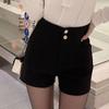 Black High-Waist Elastic Slimming Shorts - Casual Spring/Autumn Fashion