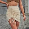 Women Elastic High Waist Drawstring Package Hip Mini Skirt