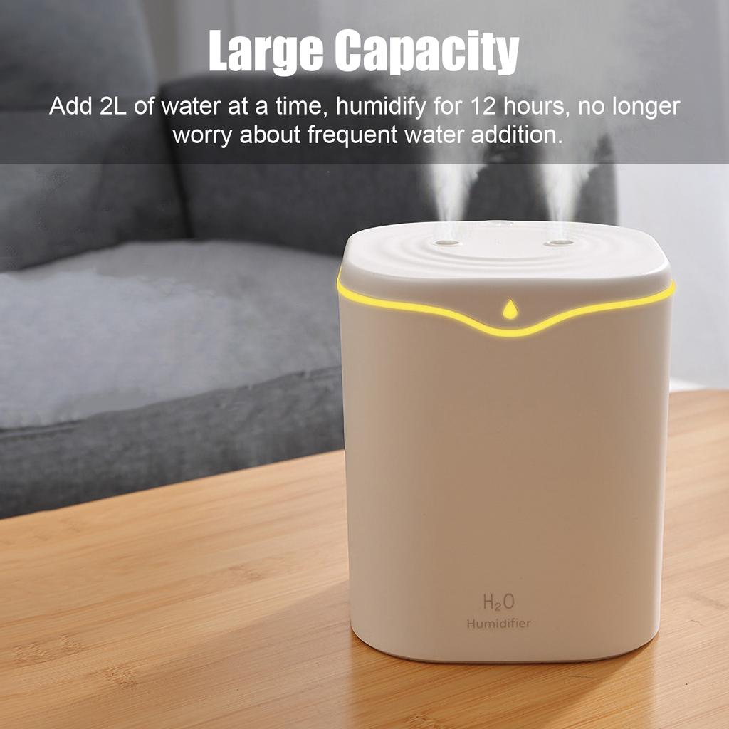 Увлажнители с двойным распылением, 2 л, со светодиодной подсветкой, портативный настольный увлажнитель с автоматическим отключением и прохладным туманом
