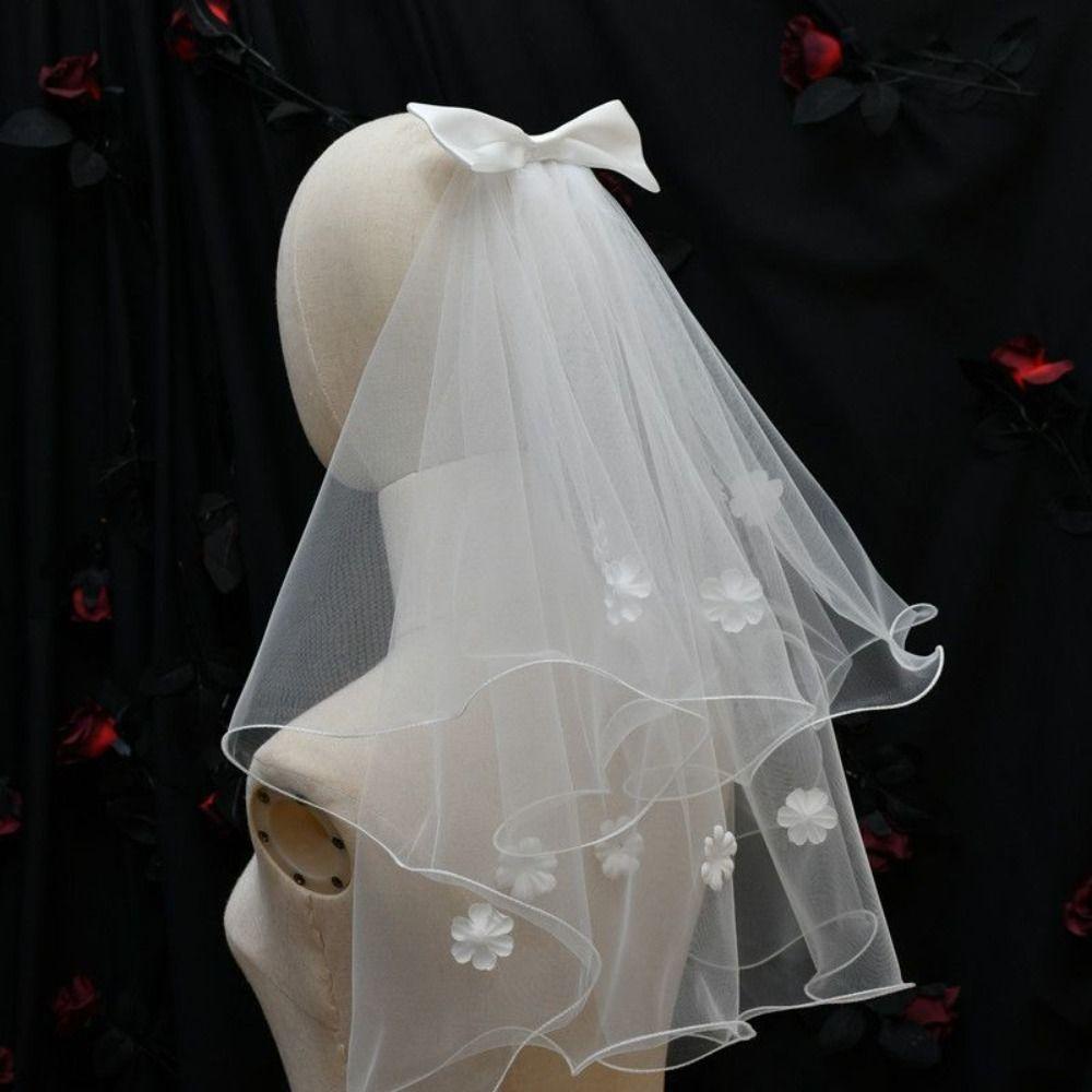 Flower Marry Veil Pearl Wedding Gauze Simple Bride Head Gauze Women