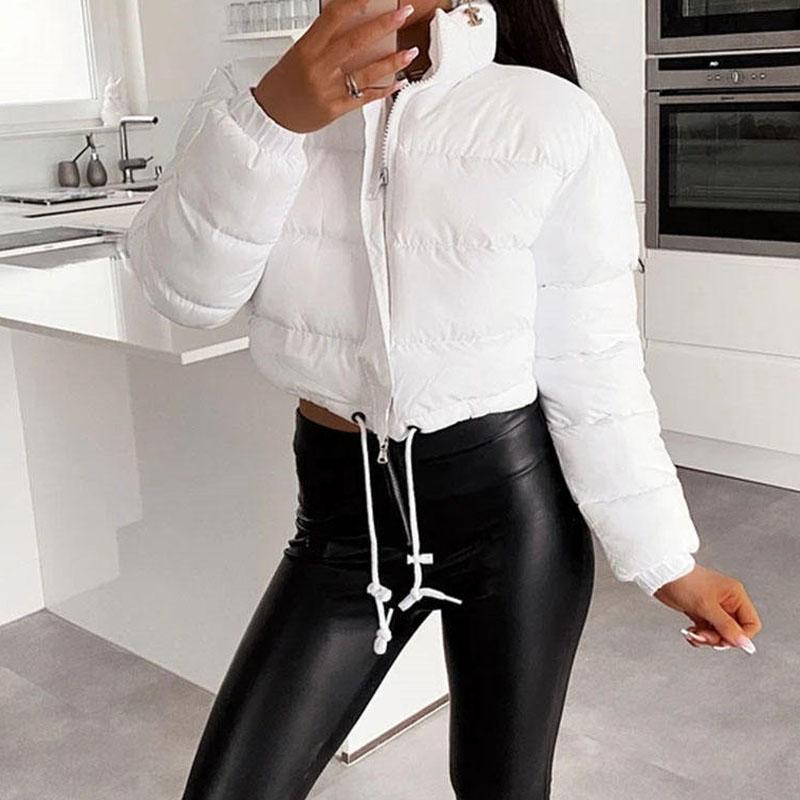 Зимние теплые куртки с воротником-стойкой и длинными рукавами на молнии, короткие хлопковые стеганые куртки