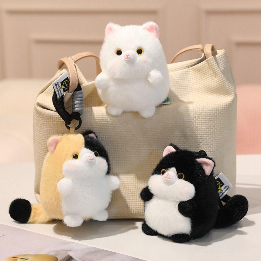 Soft Material Cat Plush Pendant Round Shape Plush Cat Keychain Cat Plush Keychain Backpack Decor
