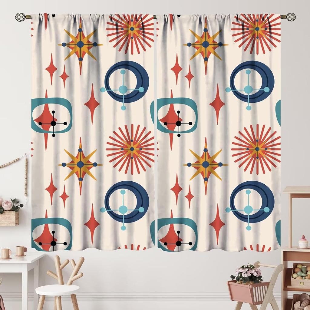 Mid Century Curta Modern Vintage Abstract Geometric Curtain With Rod Pocket For Bedroom Living Room Home Decor Drapes Thermal