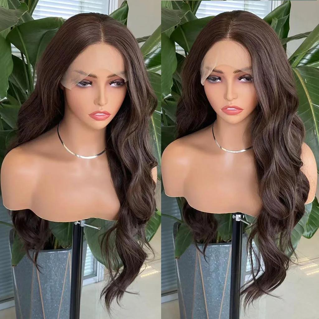 AIMEYA Platinum Blonde Synthetic Lace Front Wig Long Body Wave Natural Hairline Wigs Heat Resistant Fiber Hair Daily Use Csplay