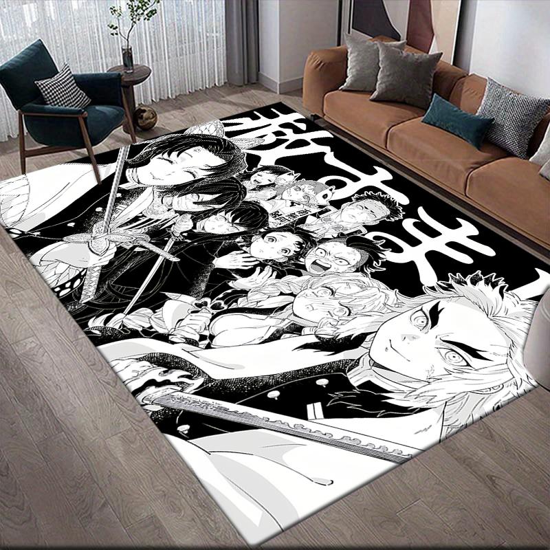 Demon Slayer Dark Style Square Area Rug, Non-Slip Floor Mat for Living Room, Perfect Gift for Fans
