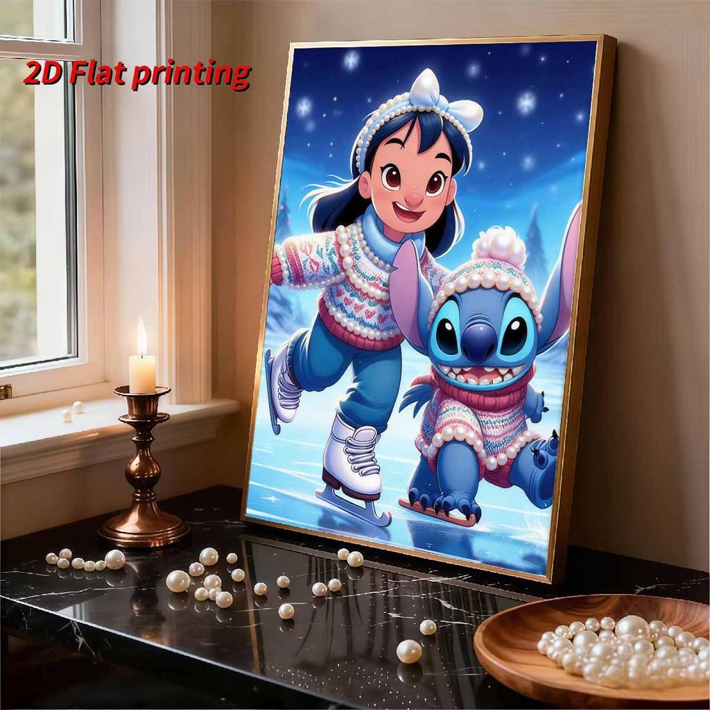 Disney Жемчужная Живопись Лило и Стич Катание на Коньках Зимнее Исцеление Творческое Искусство 5D Изысканный Пейзаж Сверкающее Ремесло Домашний Настенный Декор Сделай Сам Ручная Работа Подарок