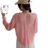 Spring New Back Button Design Knitted Blouse Women's Short Bright Silk Thin Sweater Long Sleeve Hollow Shirt