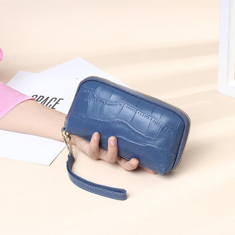 Женская сумка-клатч из натуральной кожи All-Match Stone Embossed Long Mobile Phone Bag на запястье с застежкой-молнией