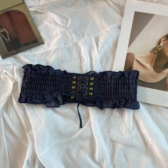 Women Elastic Woven Dress Belt Punk Style Denim Stretchy Corset Wide Edge All-match Retro Fabric Skirt Belt