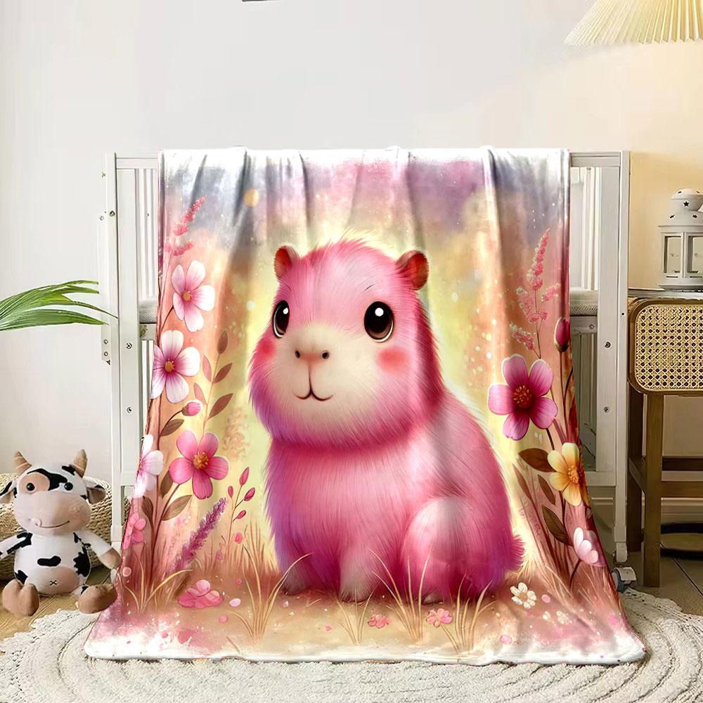 Pink Fluffy Hamster in Flower Garden print blanket soft and cozy perfect for the living room bed sofa or a nap,gift