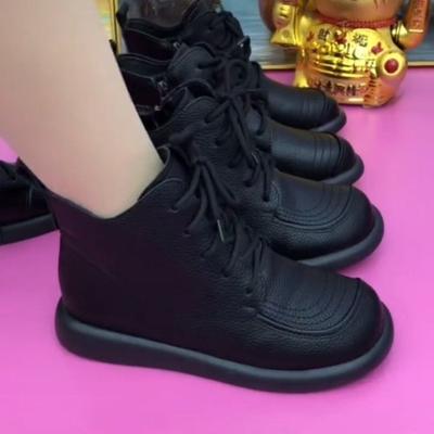 Хлопковые ботинки, ботинки на мягкой подошве, женские осенне-зимние, новые флисовые теплые плоские ботинки Мартин, повседневная обувь для мам среднего возраста