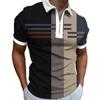 Trendy Geometric Pattern Short-Sleeve Zip Polo Shirt for Men