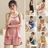 Ice Silk Pajamas Set for Women Satin Camisole Sleepwear V Neck Cami