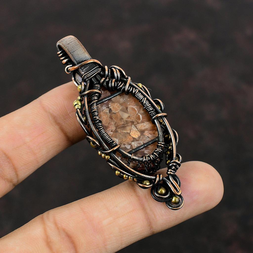 Tree Of Life Sunstone Pendant Copper Wire Wrapped Gemstone Pendant Rainbow Moonstone Pendant Copper Jewelry Gift For Him Handmade Pendants