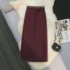 Узкая шерстяная юбка А-силуэта с высокой талией и эластичным поясом для женщин - осень/зима, длинная юбка с запахом на бедрах для поездок на работу