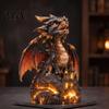 Garden Decoration Light Up Dragon Figurine, Resin Gothic Castle Statue, Decorative Office Desk Ornament Fantasy Creature for Home, Table, Decor