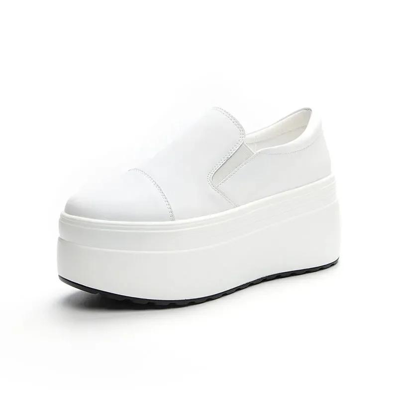 Fashion 8CM Casual Shoes Women's New Platform Heel Women Round Toe 2024 White Shoes Fashion Breathable Thick Bottom Slip Loafers Women