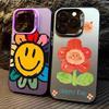 Цветочный узор Дизайн лица с улыбкой солнца Для iPhone 16 15 Pro Max 14 13 12 11 ProMax Матовый Жесткий Чехол-накладка Funda Coque