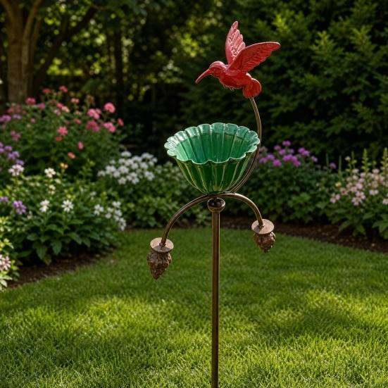 Outdoor Bird Feeder, Bird Baths for Outside, Metal Flower Garden Stakes Bird Bath, Hummingbird Feeder for Patio Yard Lawn Art Decor
