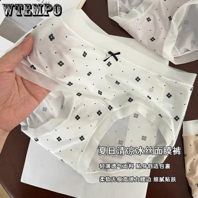 Женское бесшовное нижнее белье из ледяного шелка, антибактериальная хлопковая ластовица, горошек, средней посадки