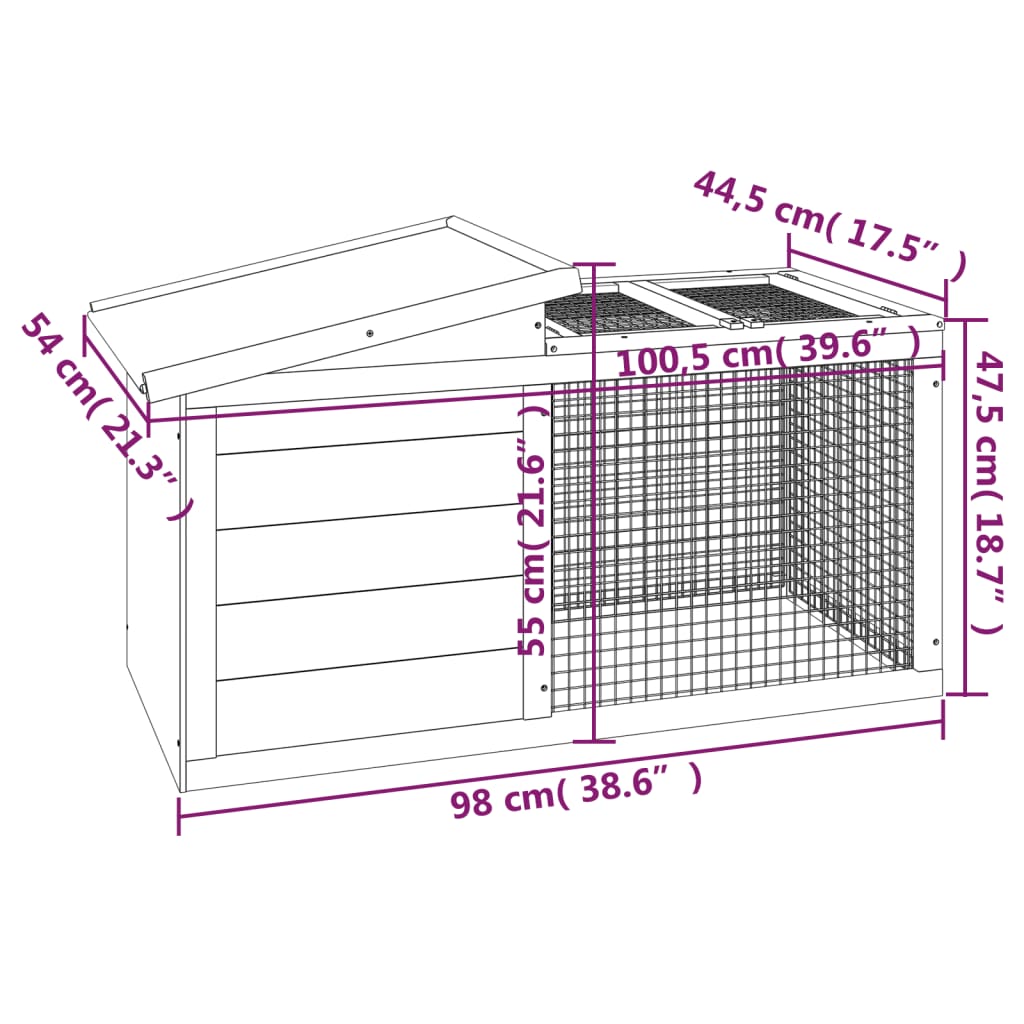 Rabbit Hutch Gray 100.5 x 54 x 55 cm Solid Pine Wood